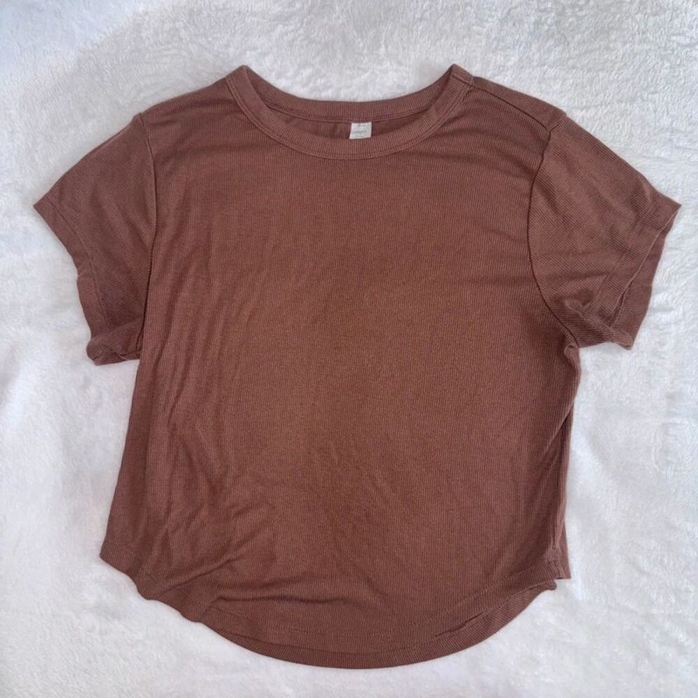 Old Navy Ultralite Large Brown Rib Knit Cropped Tee